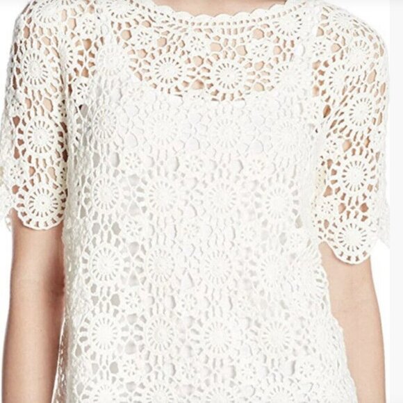Joie Tops - Joie Alizeh Knit Crochet scallop shirt White Top